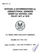 Notices of Determinations by Jurisdictional Agencies Under the Natural Gas Policy Act of 1978 cover