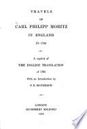 Travels of Carl Philipp Moritz in England in 1782 cover
